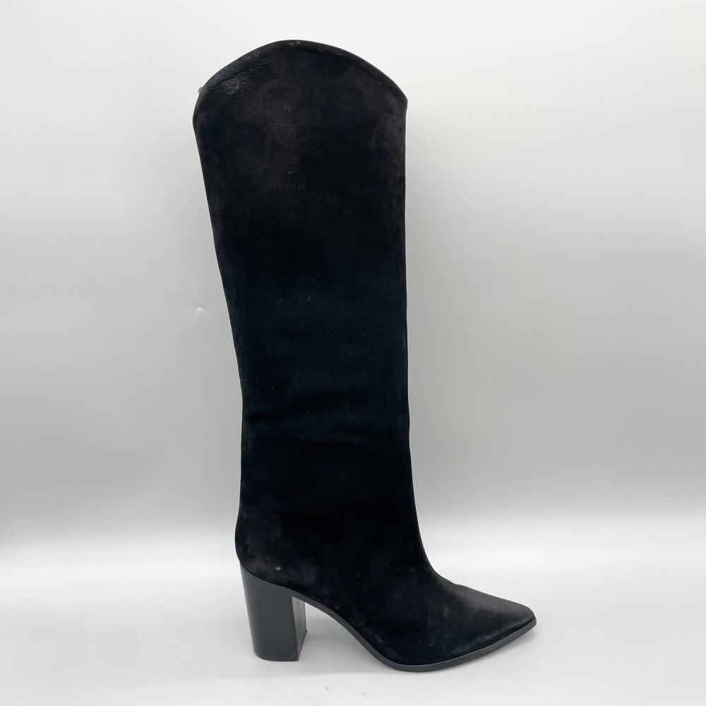 Schutz Maryana Boots Womens 8 Black Nubuck Knee High Pointed Toe Block Heel Goth